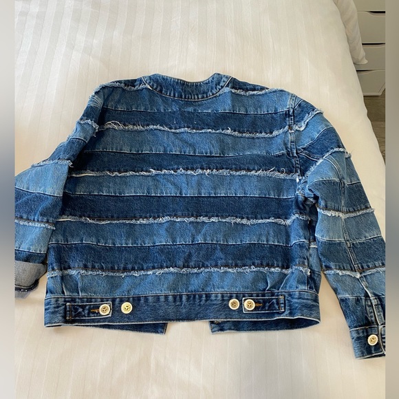 BNWT Sandro Blue Faded Patchwork Denim Jacket - Size 38 - Picture 6 of 8